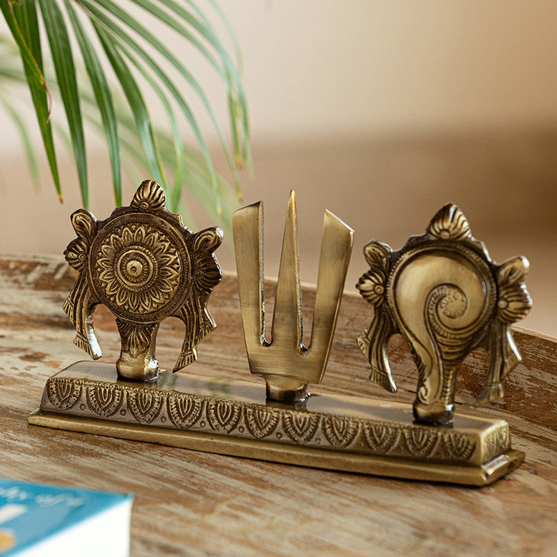 Brass Idol Showpiece | Shankh Chakra Namah | 8.6 Inches By ExclusiveLane