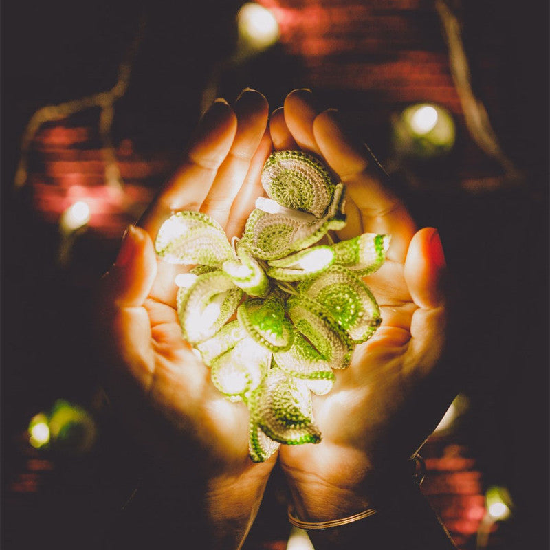 Handmade Green Crochet Lily Bougainvillea Led String Lights By Samoolam