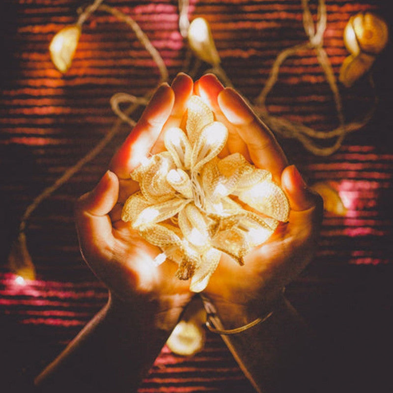 Handmade Yellow Crochet Lily Bougainvillea Led String Lights By Samoolam