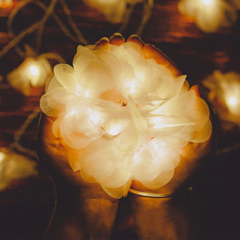 Handmade Orange Rose Crochet Led String Lights By Samoolam
