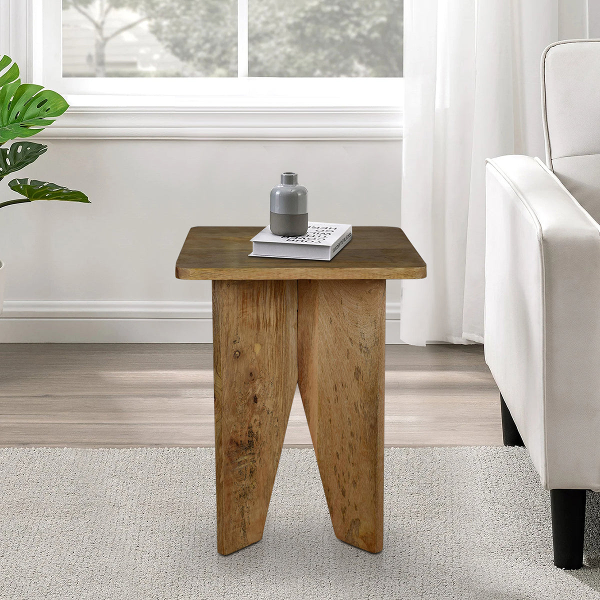 Mango Wood Natural Finish Square End Table By Manor House