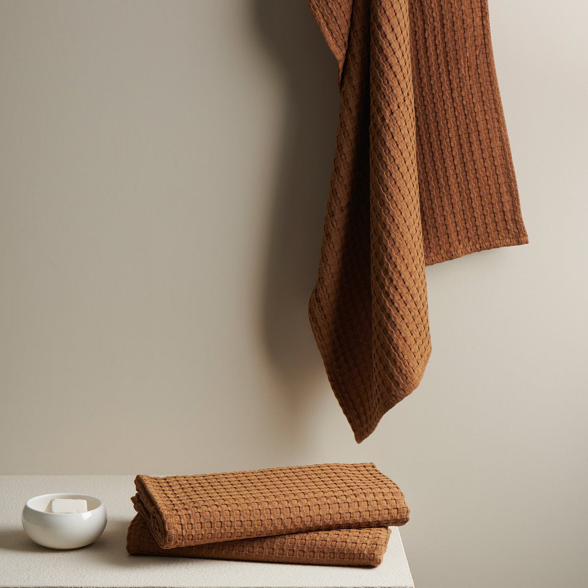 Cotton Bath Towel | Waffle Design | Brown | 70 x 140 cm By Oodaii