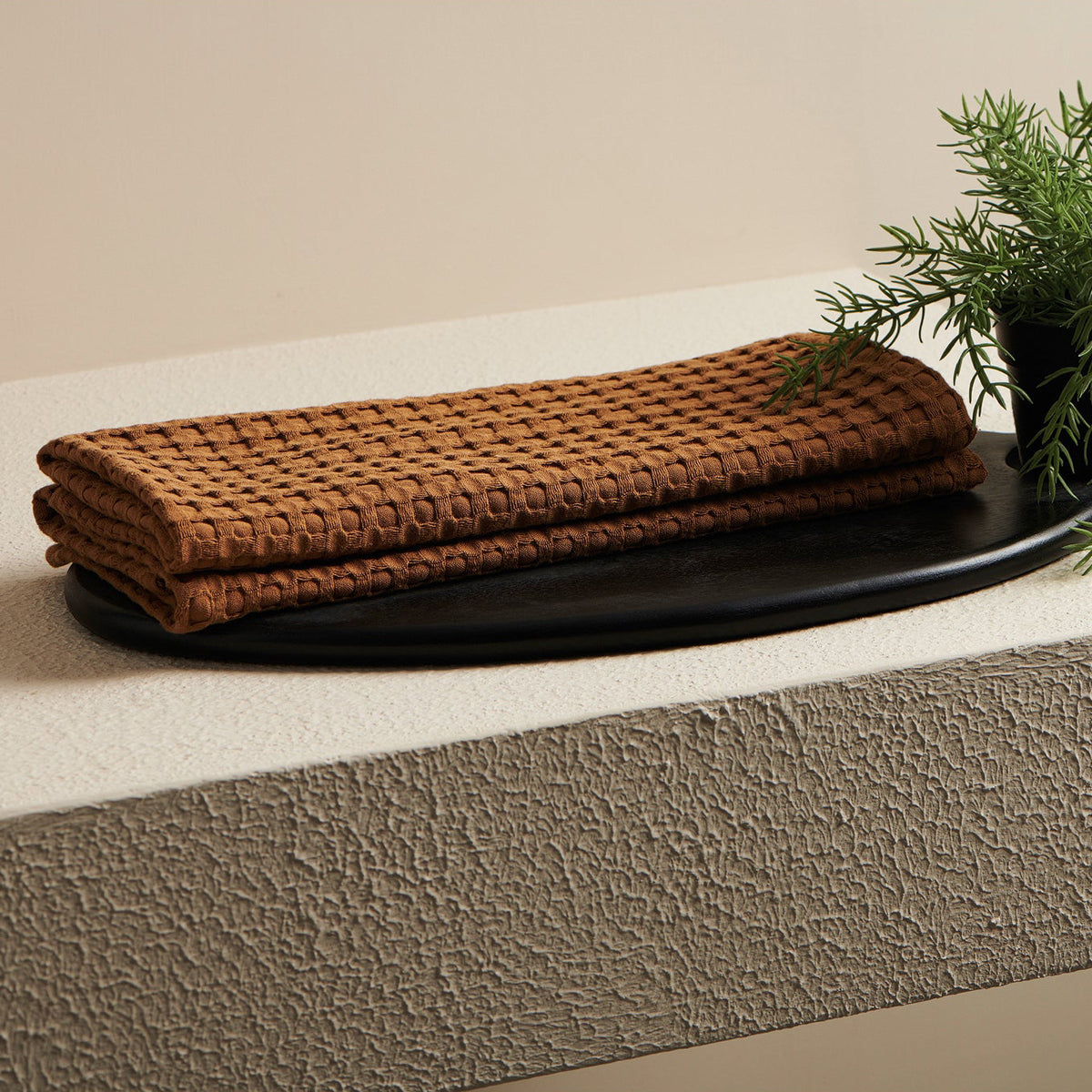 Cotton Hand Towel | Waffle Design | Brown | 40 x 60 cm By Oodaii