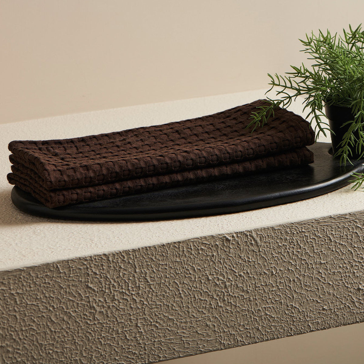Cotton Hand Towel | Waffle Design | Brown | 40 x 60 cm By Oodaii