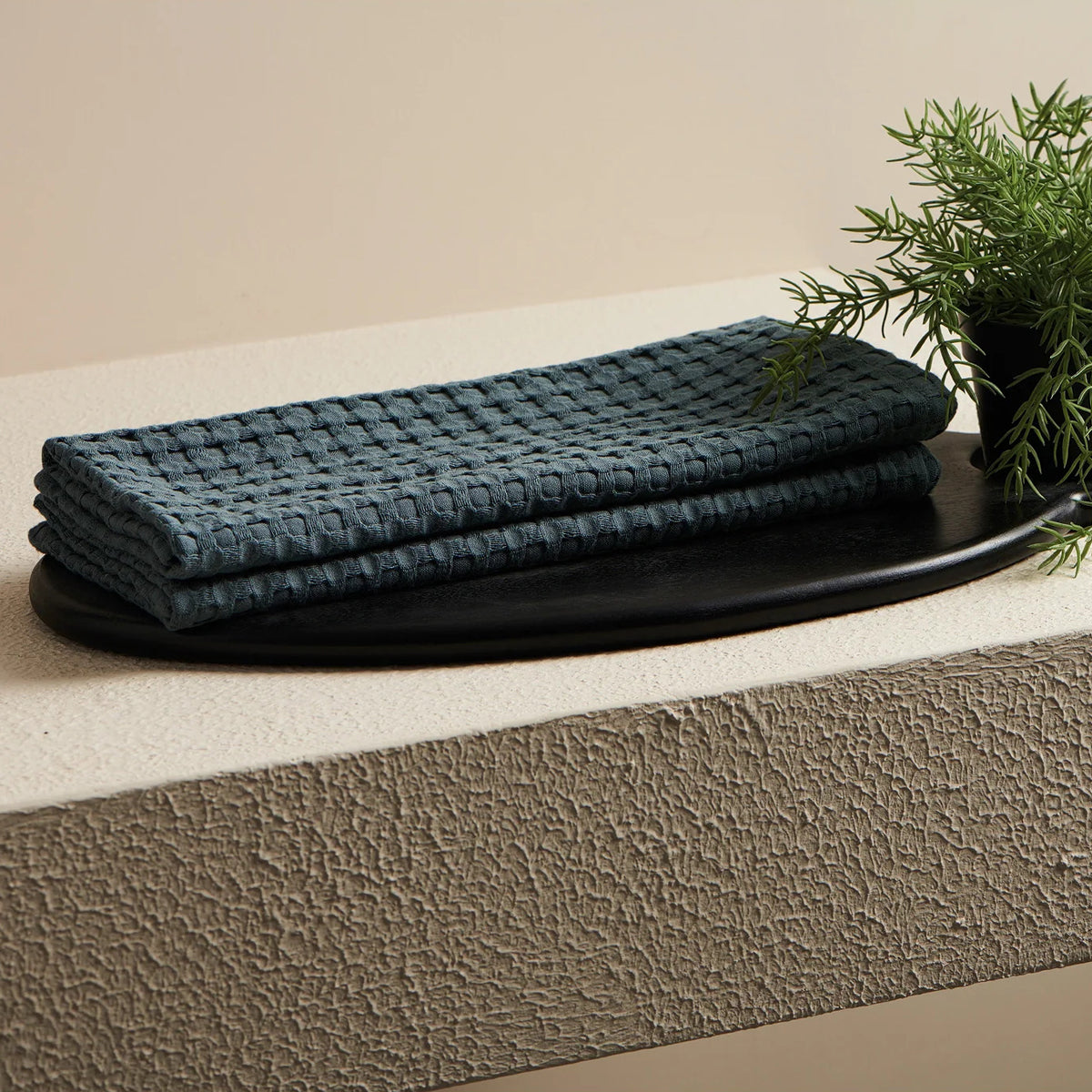 Cotton Bamboo Hand Towel | Waffle Design | Blue | 40 x 60 cm By Oodaii