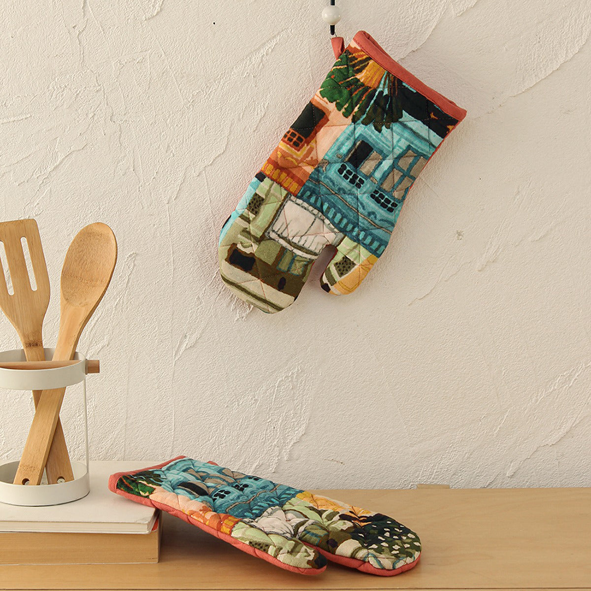 Cotton Mircowave Gloves | Oven Mitts | Printed | Multicolour | Set of 2 By House This