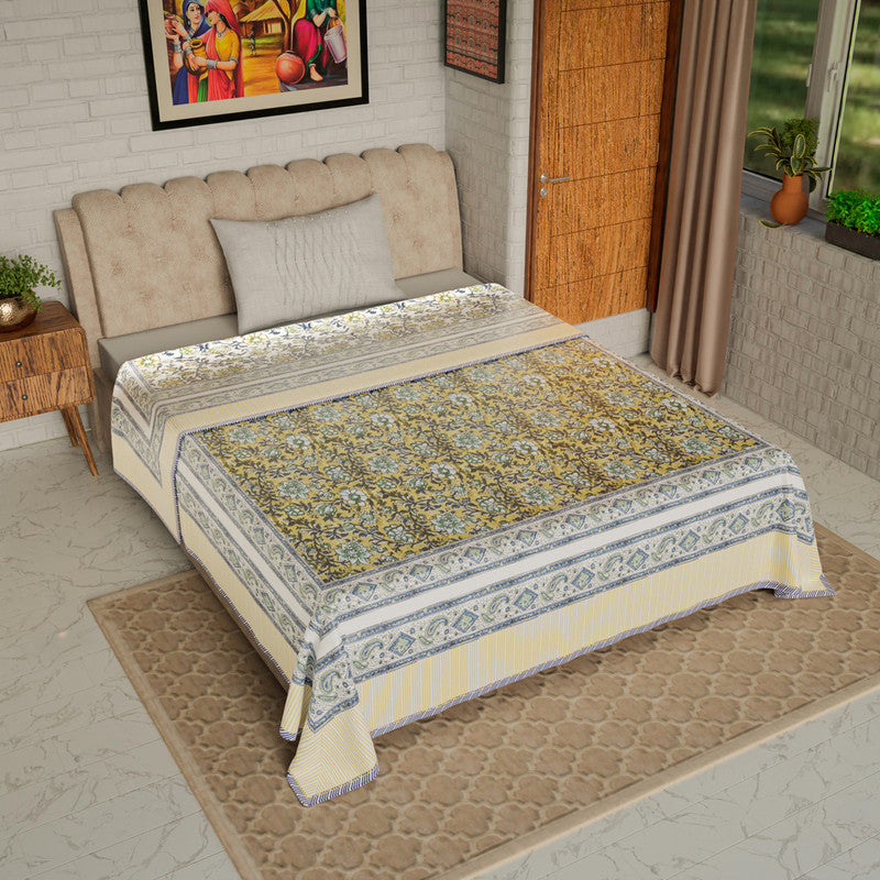 Mulmul Cotton Dohar Single Blanket | AC Blanket | Reversible | Green-Blue & Yellow