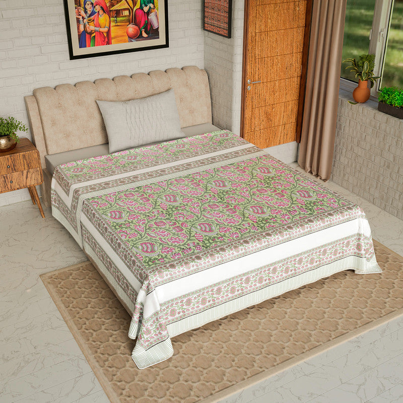 Mulmul Cotton Dohar | AC Blanket | Green & Pink By Jaipur Dohar