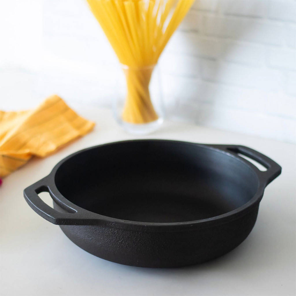 Cast Iron Cookware | Kadai | Flat Bottom | Dia-11 inch & Height-3inch By Green Heirloom