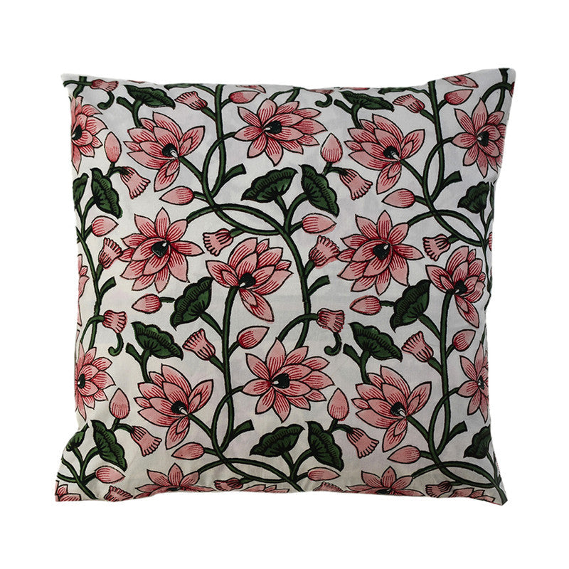 Handblock Printed | Cotton Cushion Cover | Pink & Green By Taru Jaipur