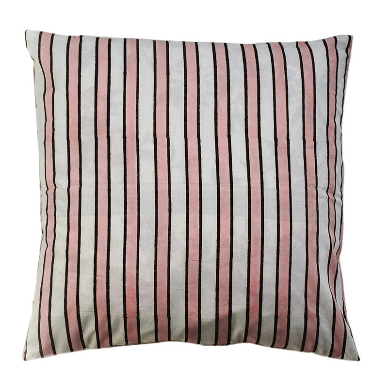 Handblock Printed | Cotton Cushion Cover | White & Pink By Taru Jaipur