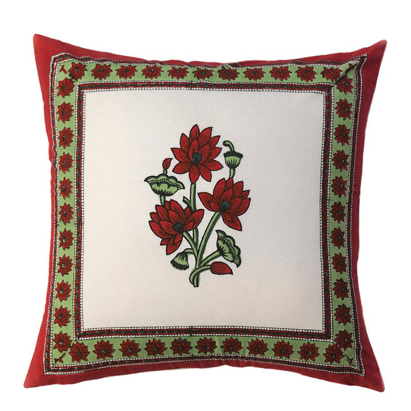 Handblock Printed | Cotton Cushion Cover | Maroon & Green
