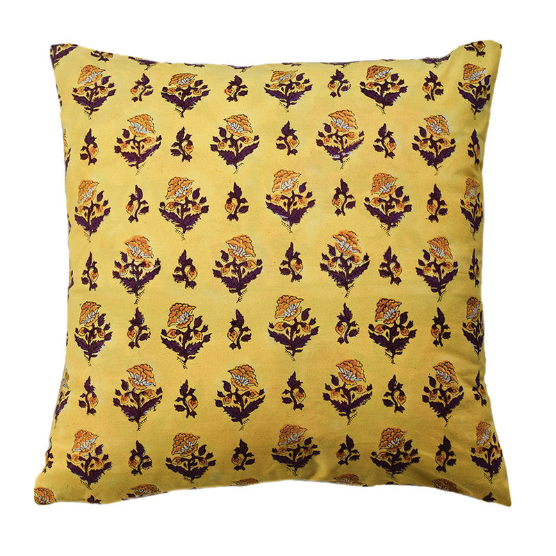 Handblock Printed | Cotton Cushion Cover | Yellow & Purple