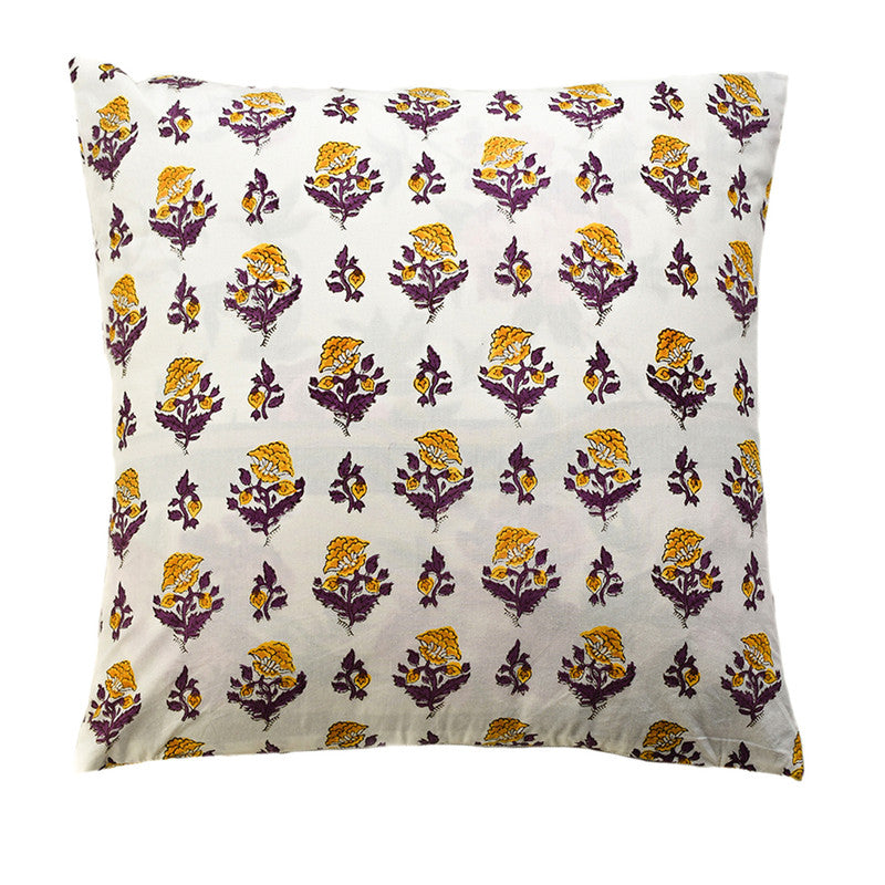 Handblock Printed | Cotton Cushion Cover | Handmade | Yellow & Purple