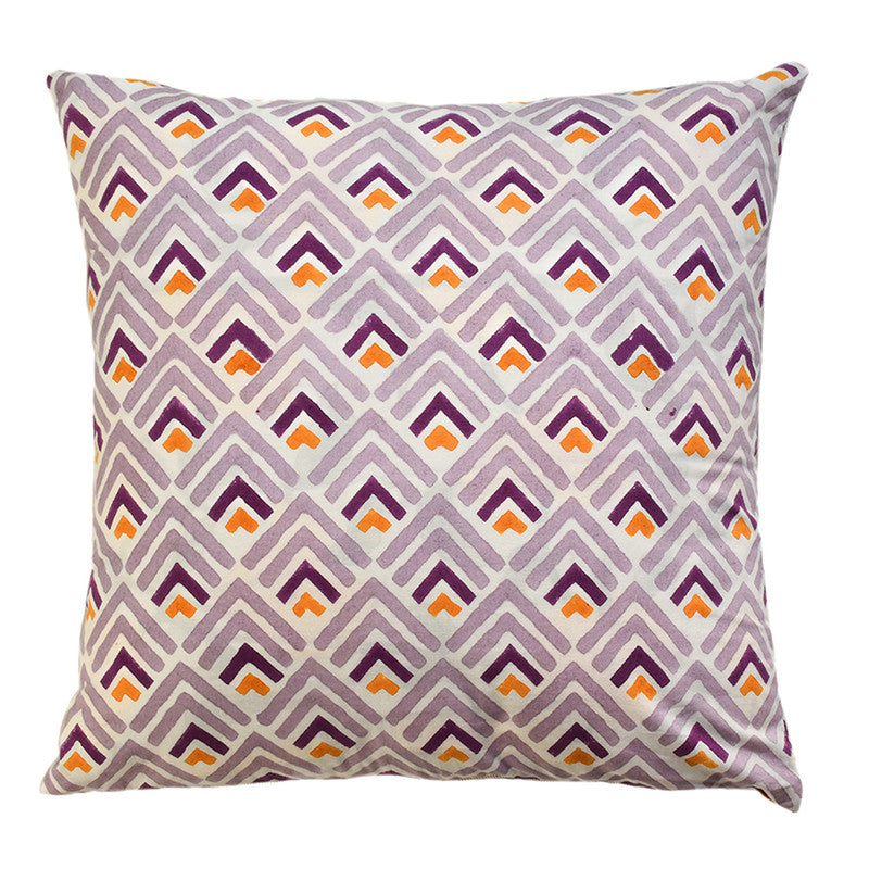 Handblock Printed | Cotton Cushion Cover | Yellow & Purple