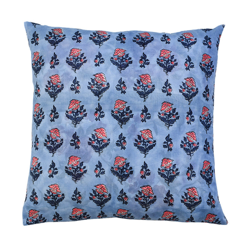 Handblock Printed | Cotton Cushion Cover | Blue & Pink