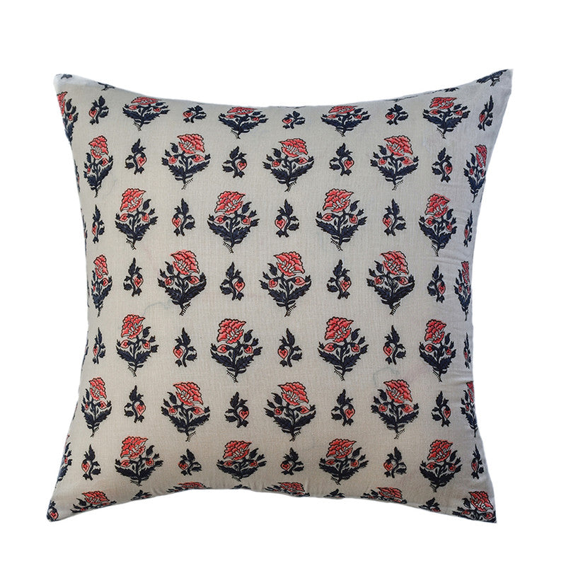 Handblock Printed | Cotton Cushion Cover | Blue & Pink