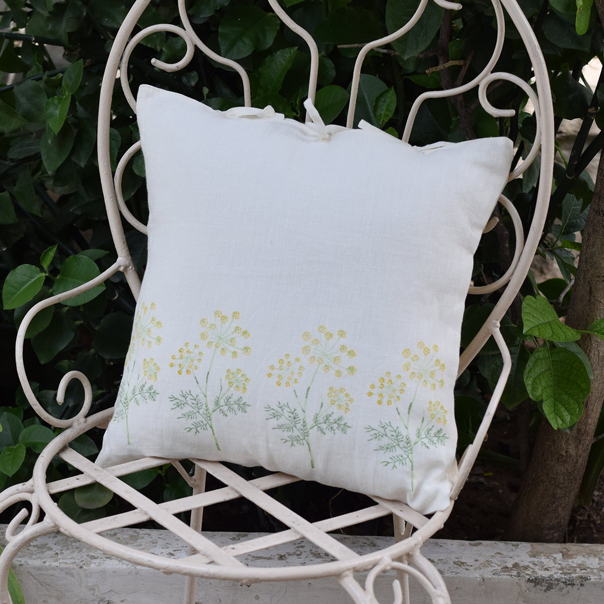 Linen Printed Cushion Cover | White & Beige