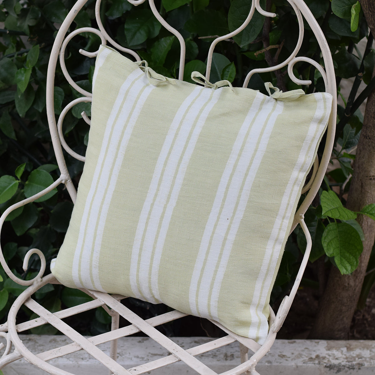 Linen Sofa Cushion Cover | White & Green