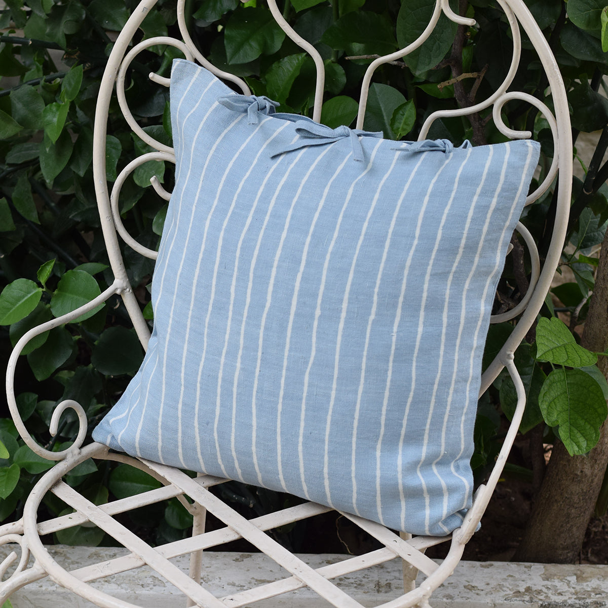 Linen Sofa Cushion Cover | White & Blue