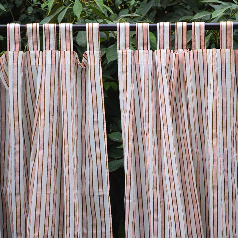 Handblock Printed | Mul Cotton Curtain | White & Pink By Taru Jaipur