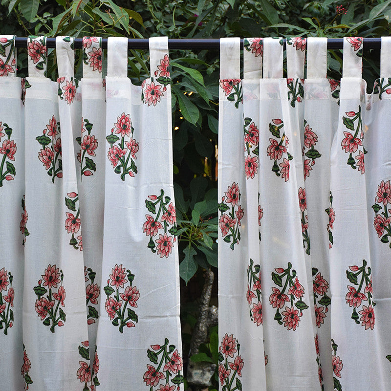 Mulmul Cotton Curtain | Handblock Printed | Pink & Green By Taru Jaipur