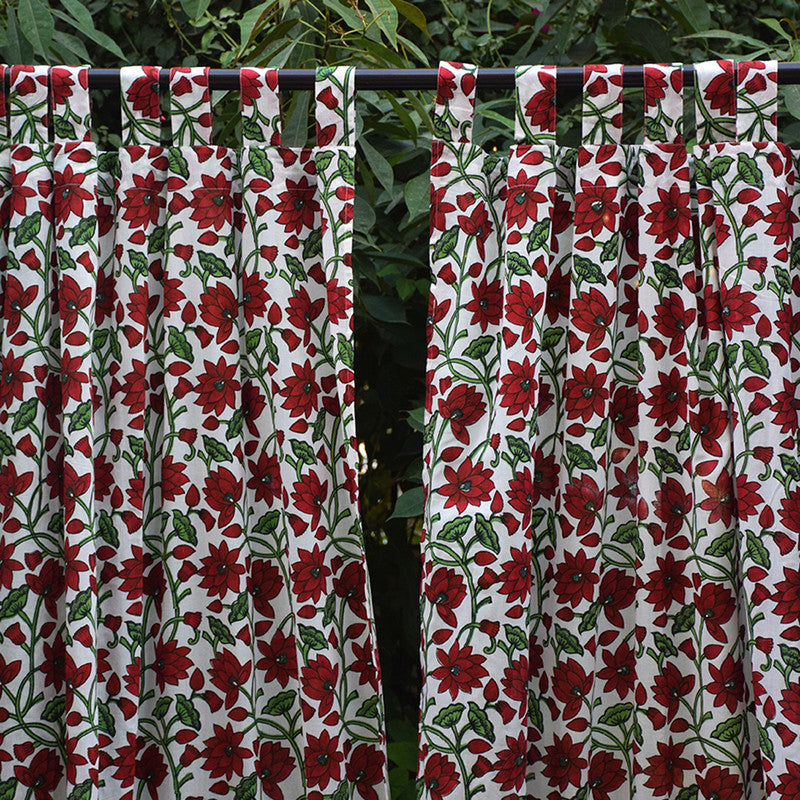 Mul Cotton Curtain | Handblock Printed | Maroon & Green