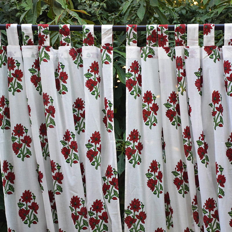 Handblock Printed | Mul Cotton Curtain | Maroon & Green By Taru Jaipur