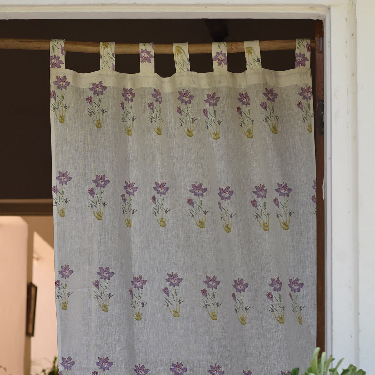 Linen Curtain | Printed | White & Purple By Taru Jaipur
