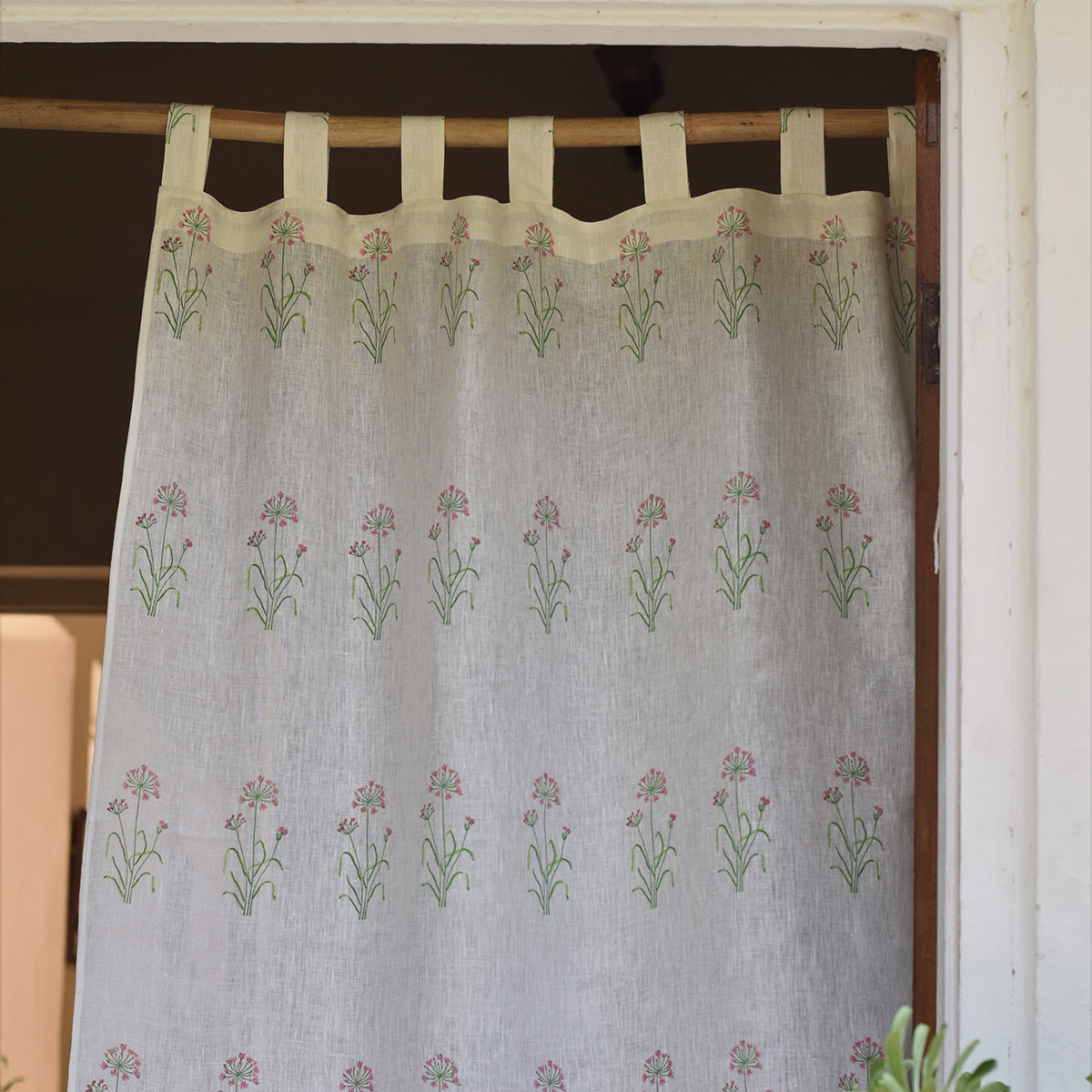 Linen Curtain | Printed | White & Pink