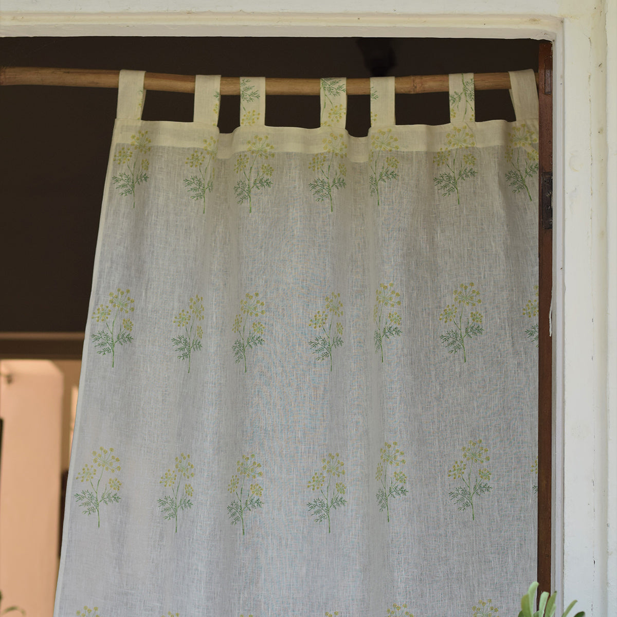 Linen Curtain | Printed | White & Beige By Taru Jaipur
