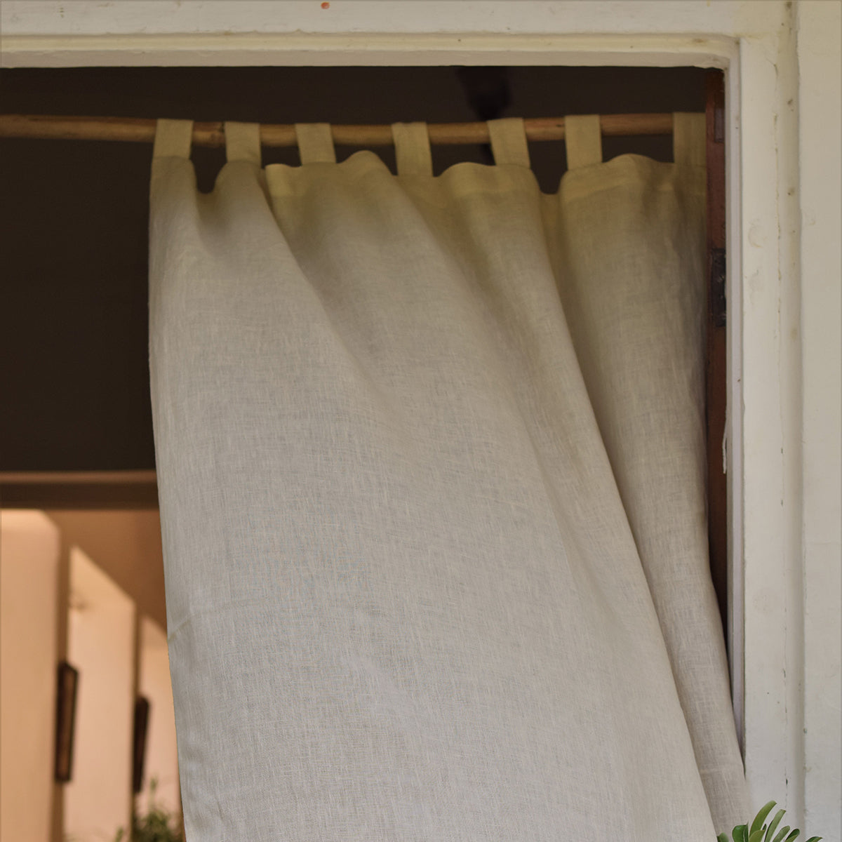 Linen Curtain | Solid | White & Beige By Taru Jaipur