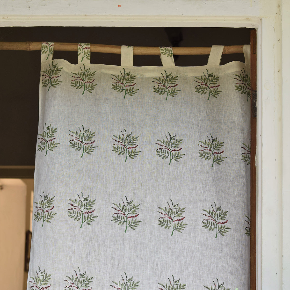 Linen Curtain | Printed | White & Green