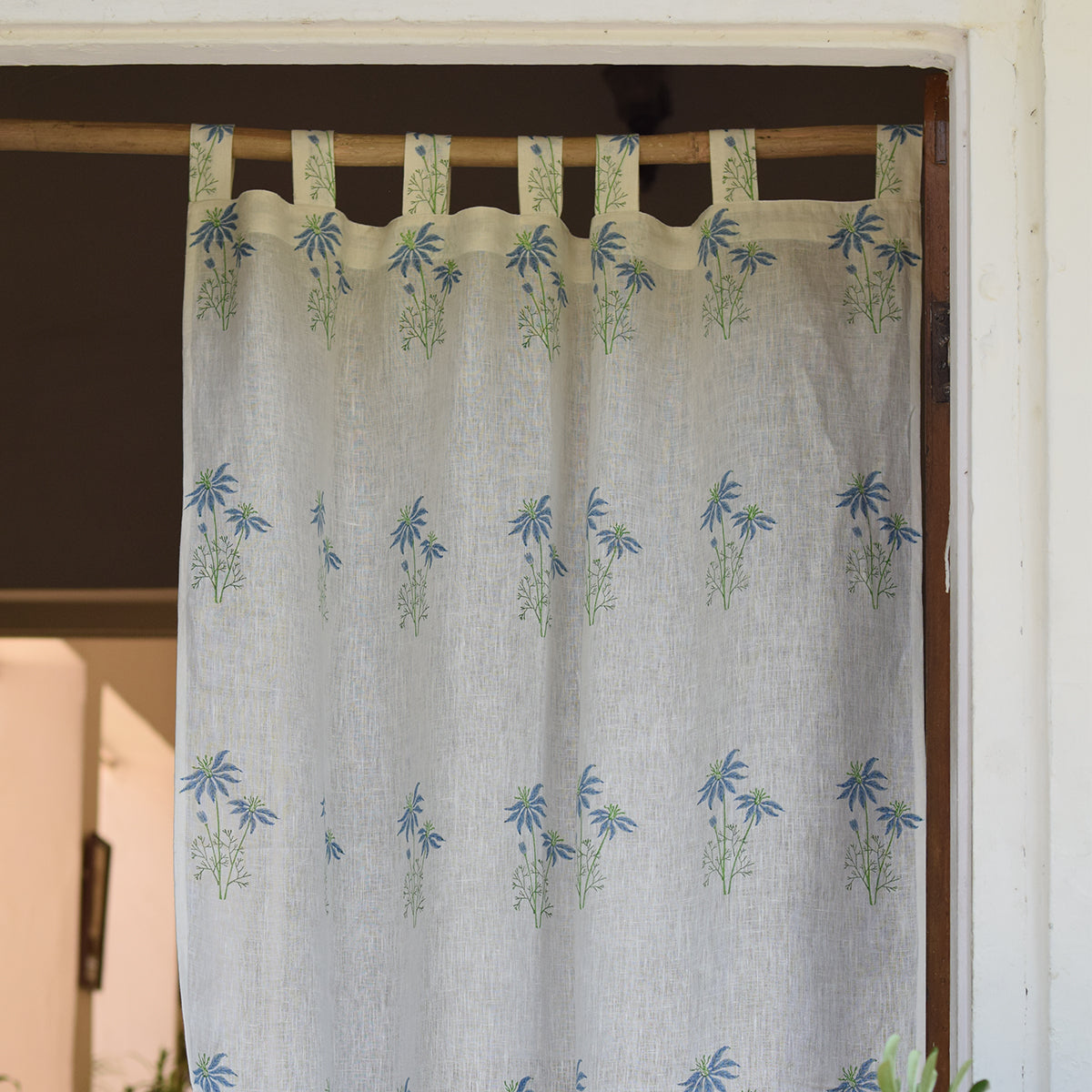 Linen Curtain | Printed | White & Blue By Taru Jaipur