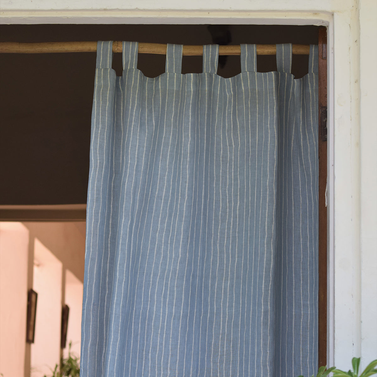 Linen Curtain | Striped | White & Blue By Taru Jaipur