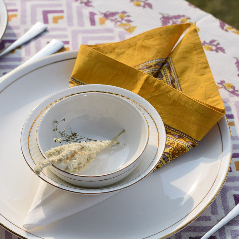 Handblock Printed | Cotton Napkins | Set of 2 | Yellow & Purple