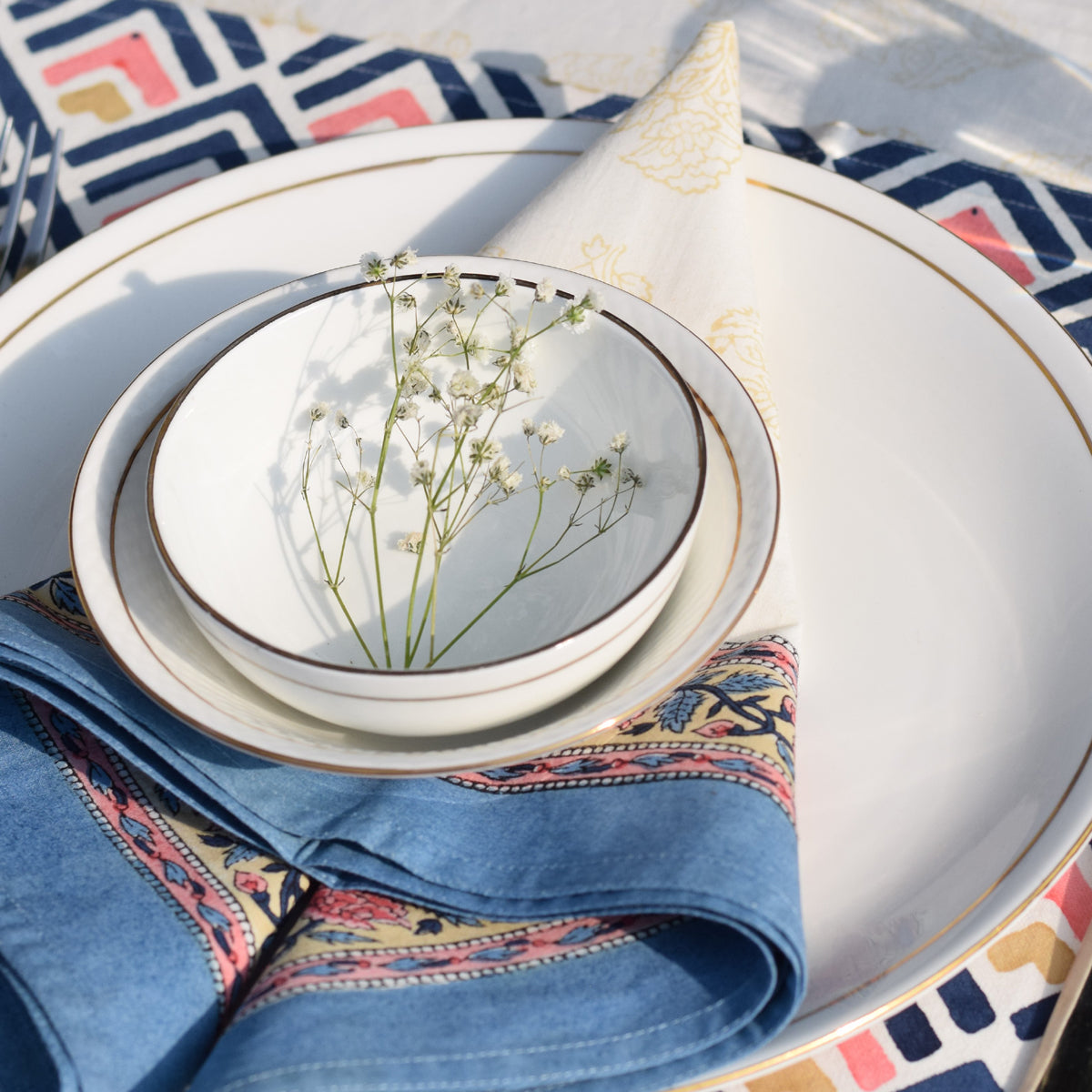 Handblock Printed | Cotton Napkins | Set of 2 | Blue & Pink