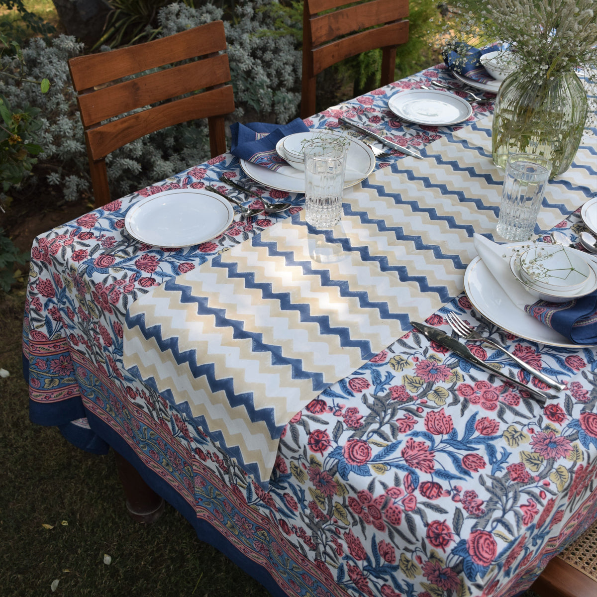 Handblock Printed | Cotton Runner | Blue By Taru Jaipur