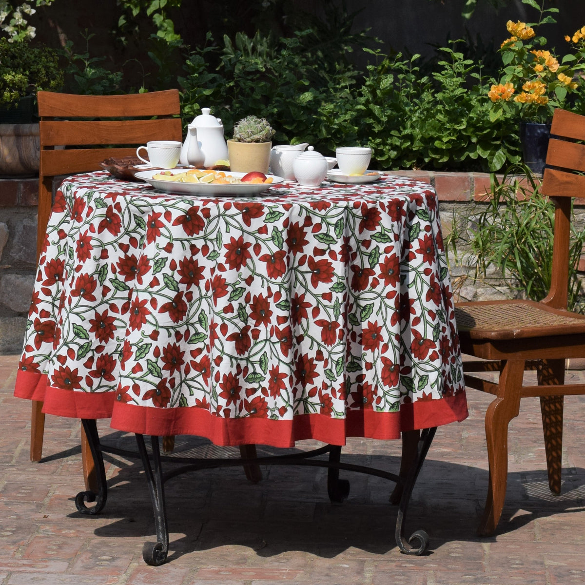 Handblock Printed |Cotton Table Cover | Maroon & Green