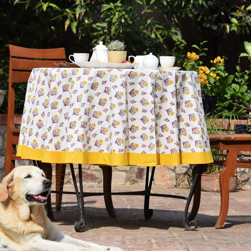 Handblock Printed | Cotton Table Cover | Yellow & Purple
