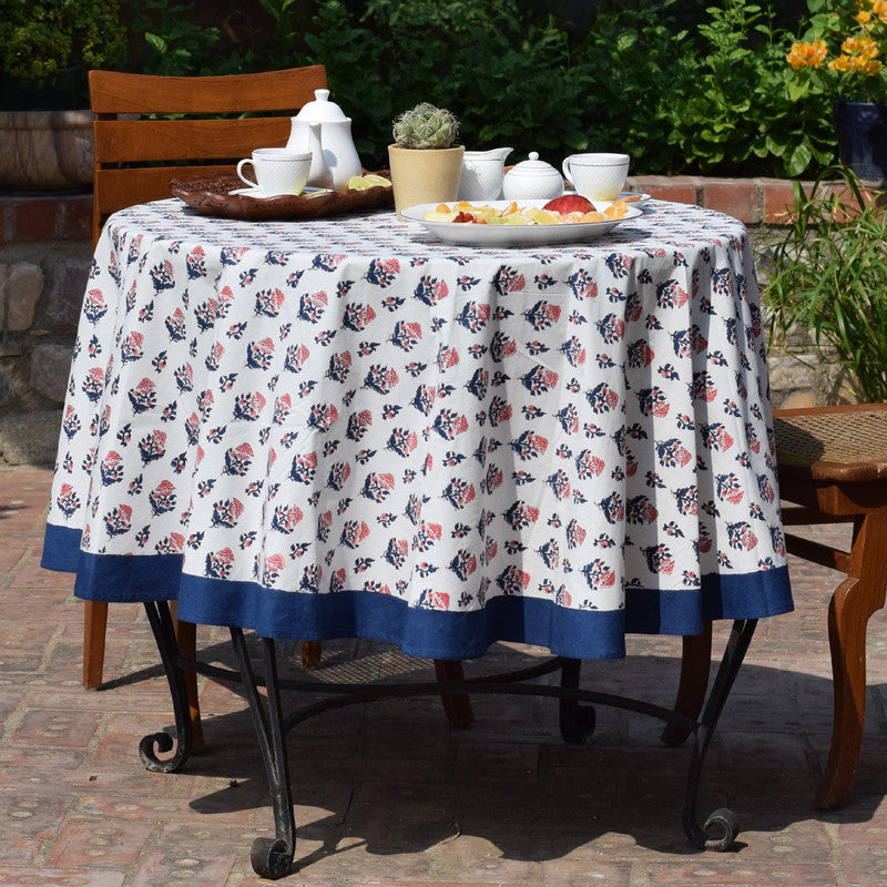 Cotton Table Cover | Handblock Printed | Blue & Pink
