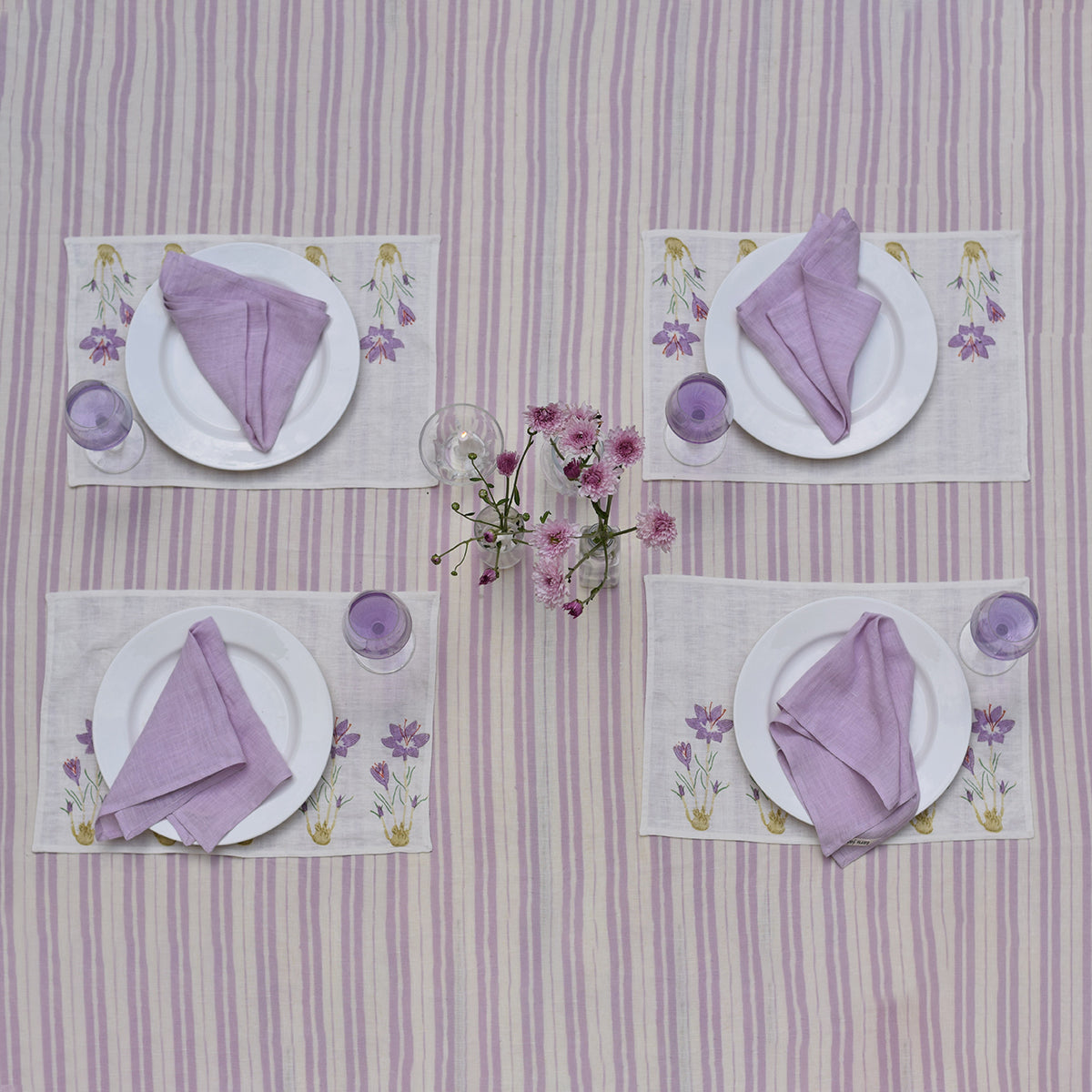 Linen Table Cover | Striped | Purple