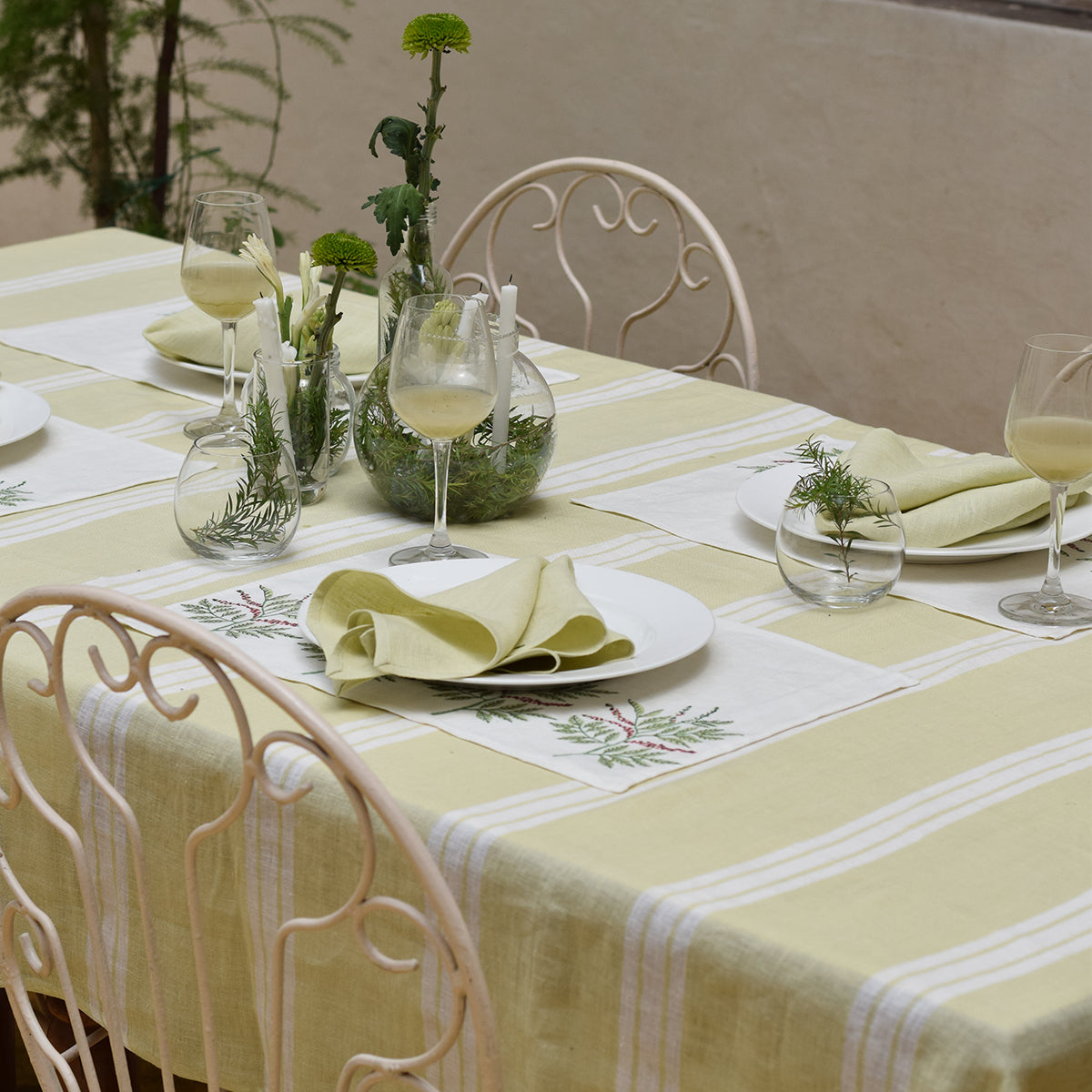 Linen Table Cover | Striped | Green