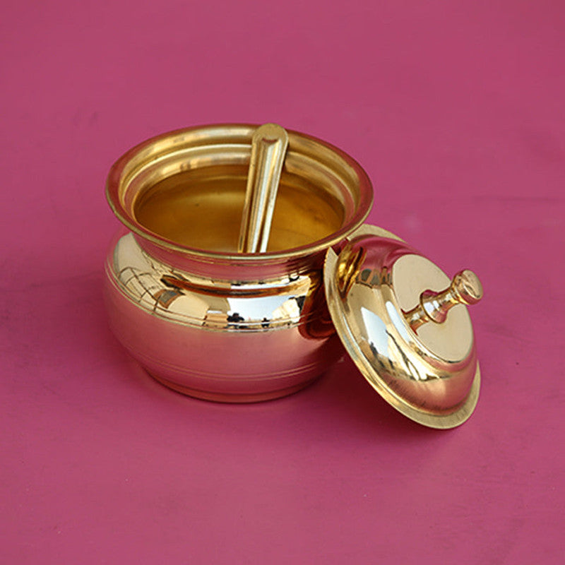Brass Ghee Pot with Spoon | 250ml | 4 Inches By Indian Bartan