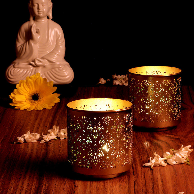 Metal Votive Tlight Holder | Green | Set of 2