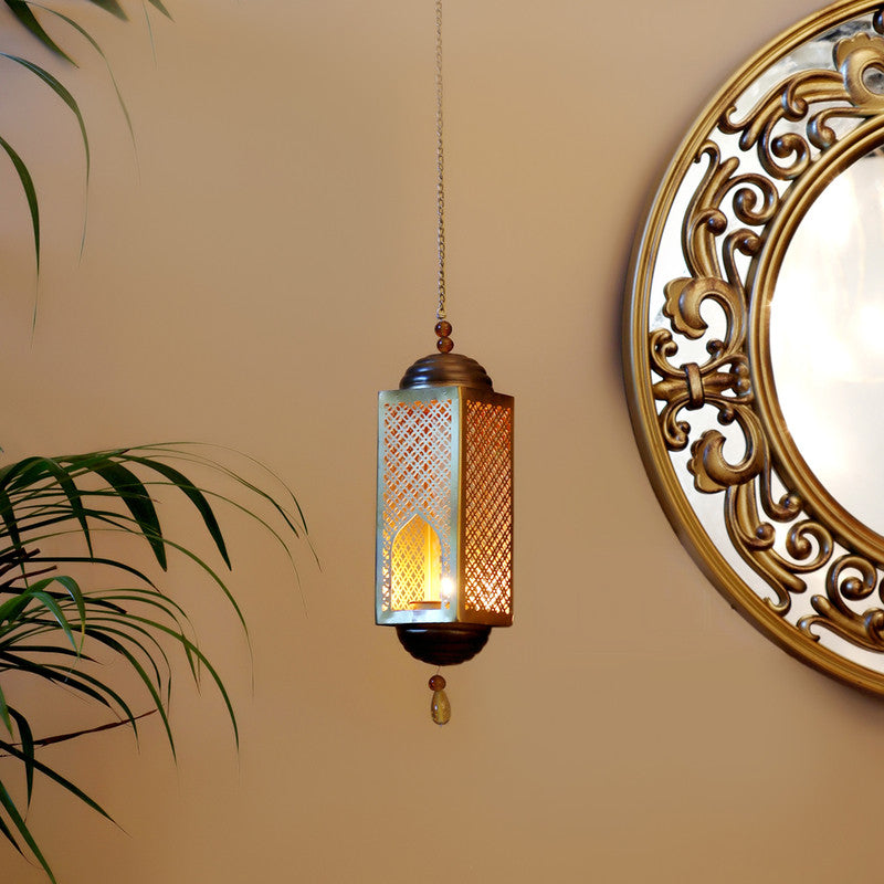 Metal Hanging Tlight Holder | Antique Gold By Nakshikathaa