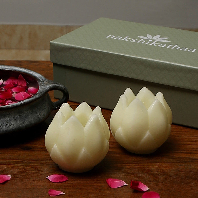 Lotus Wax Votive Candles | Ivory White | Set of 2