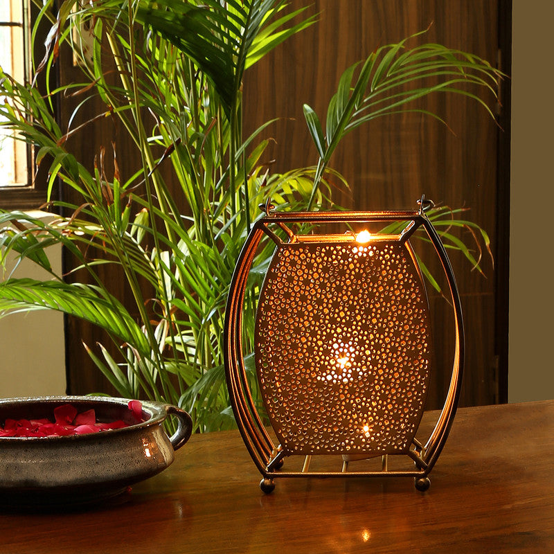 Handcrafted Metal Lantern | Gold Finish