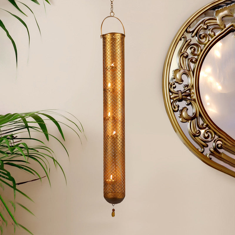 Metal Hanging Tlight Holder | Gold Finish By Nakshikathaa