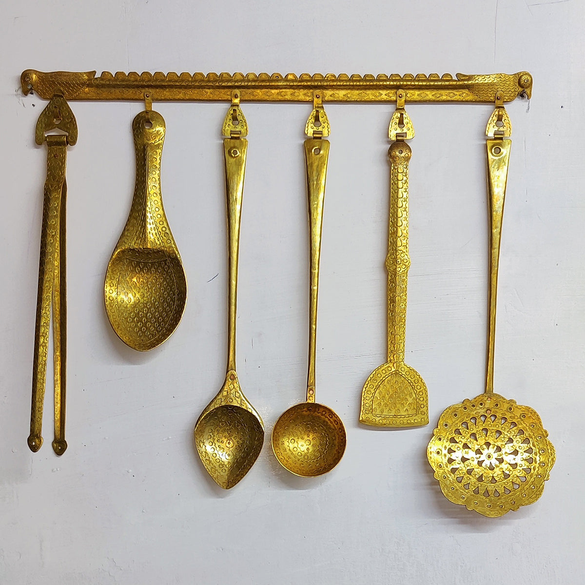 Brass Cooking Spoons and Laddles Set | Gold | Set of 7 By Kansyam Metalex